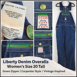 Liberty Denim Overalls — Women's Size 20 Tall Green Zip Accent Carpenter‎ Style